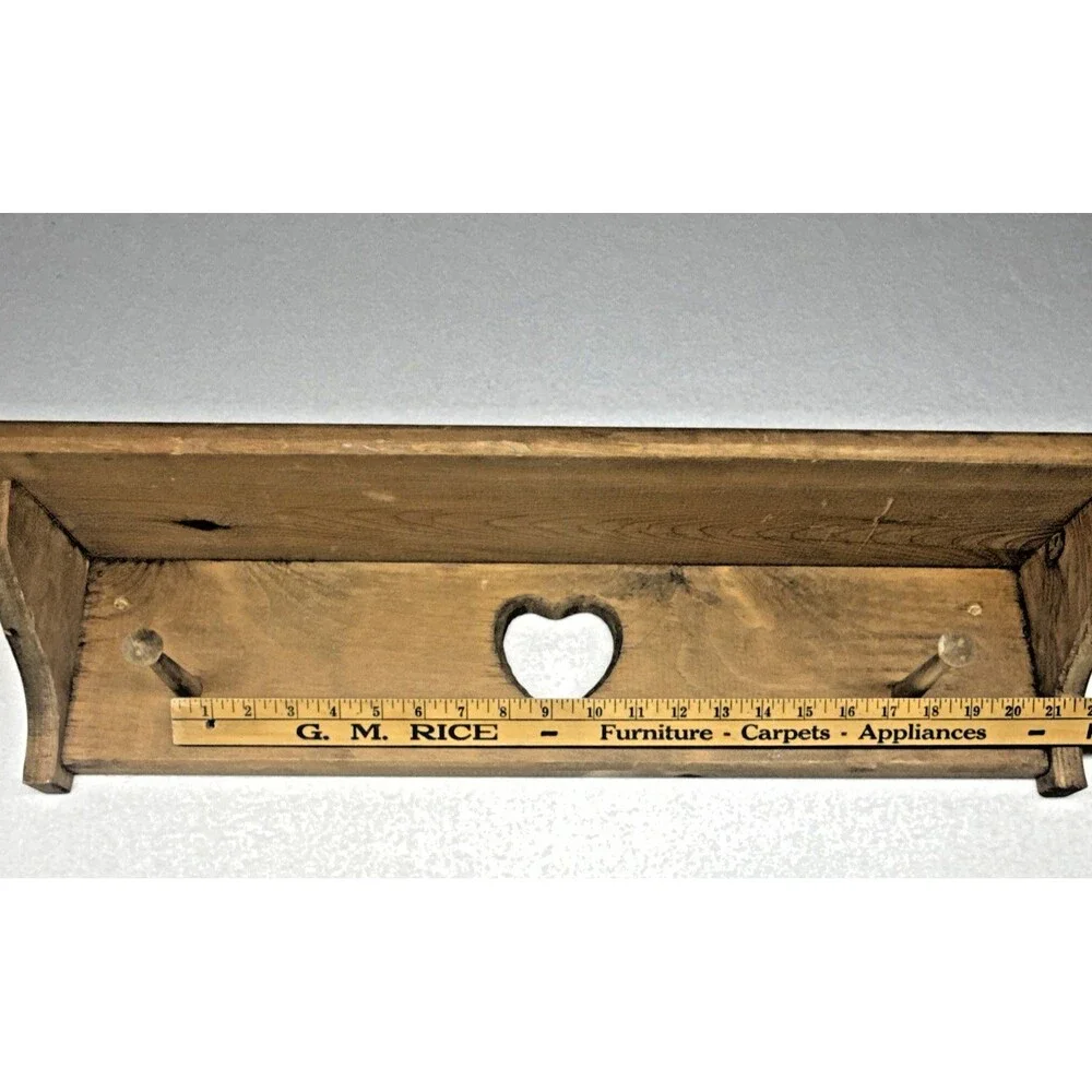 Wood Heart Wall Shelf Peg Rack Primitive Country Farmhouse Rustic 36